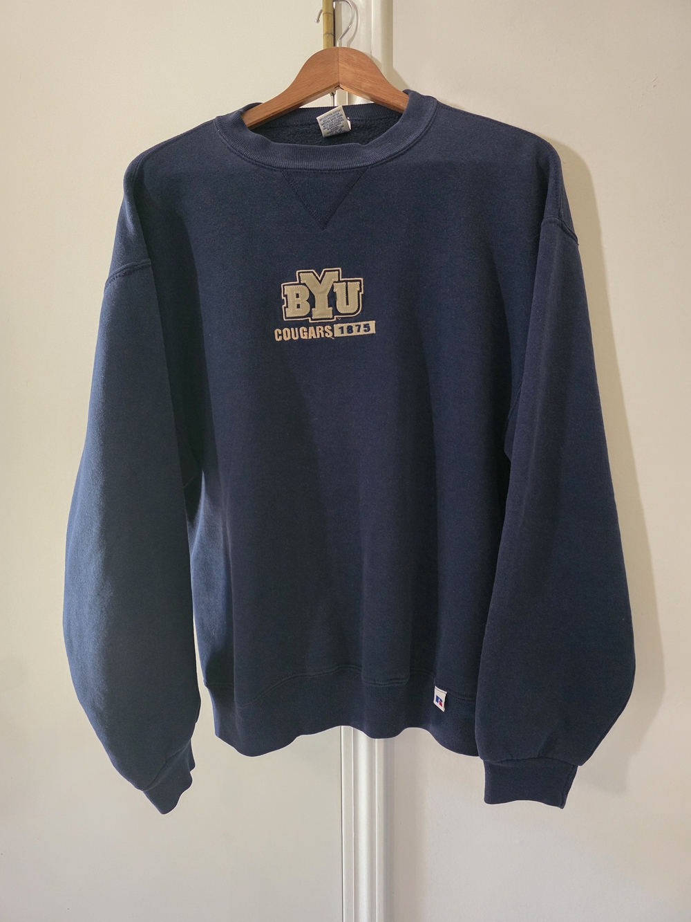 Russell Athletic Navy BYU Cougars Crewneck Sweatshirt with Cream Logo